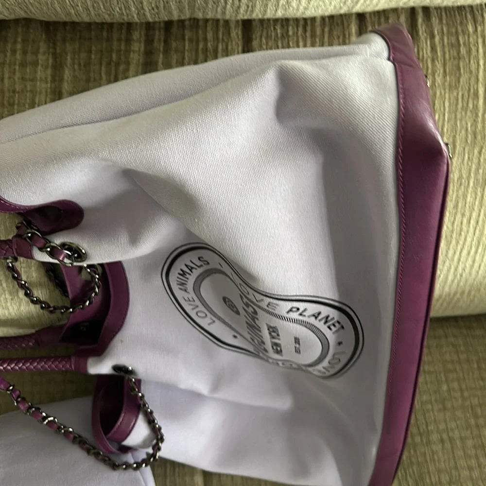 Gunas New York Ruth  canvas tote bag purple trimmed in leather APX 16 x 11 x 4 - Picture 7 of 13